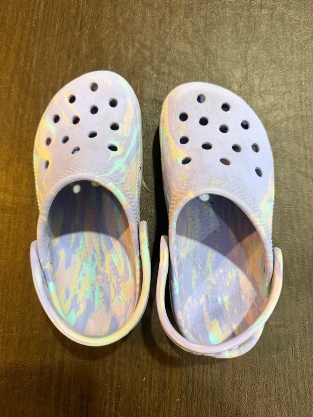 Crocs Kids Lavender Marbled Classic Iridescent Clogs Sz 12